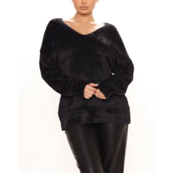 Sweet Lovely by Jen V Neck Fuzzy Sweater - Picture 1 of 6
